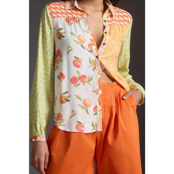 Maeve Anthropologie Alida Contrast Button Down Shirt Size XS Petite - Picture 1 of 6